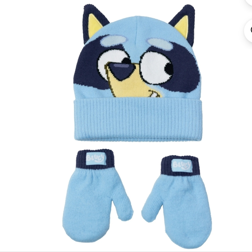 B2G1F- Bluey Toddler Cosplay Beanie and Mitten, 3-Piece Set